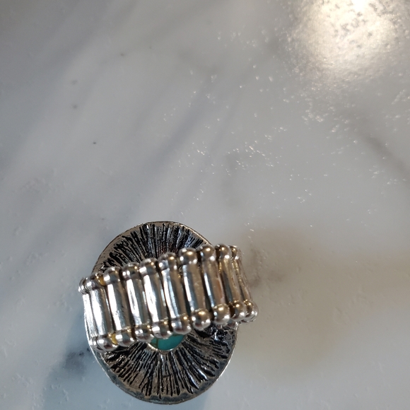 Silver Tone & Turquoise Stretch Band Ring 💥3 for $24💥 - Picture 7 of 17